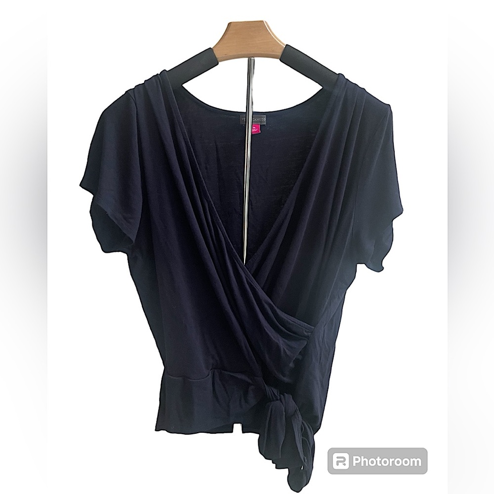 Vince Camuto Women’s Navy Blue Short Sleeve Wrap Blouse